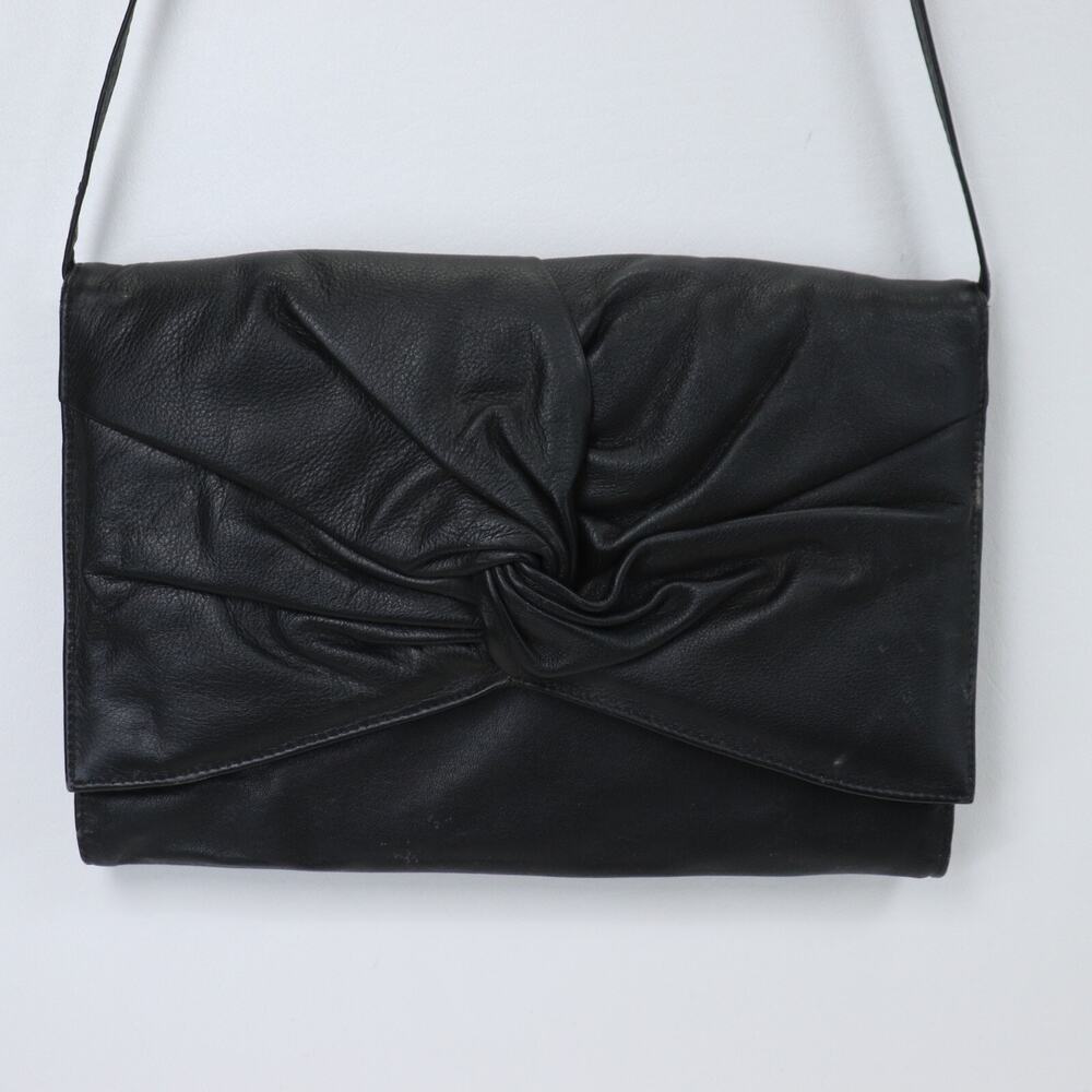 Vtg Jennifer Moore Handbag S Puffy Knot Black Leather Lined Purse Shoulder Bag